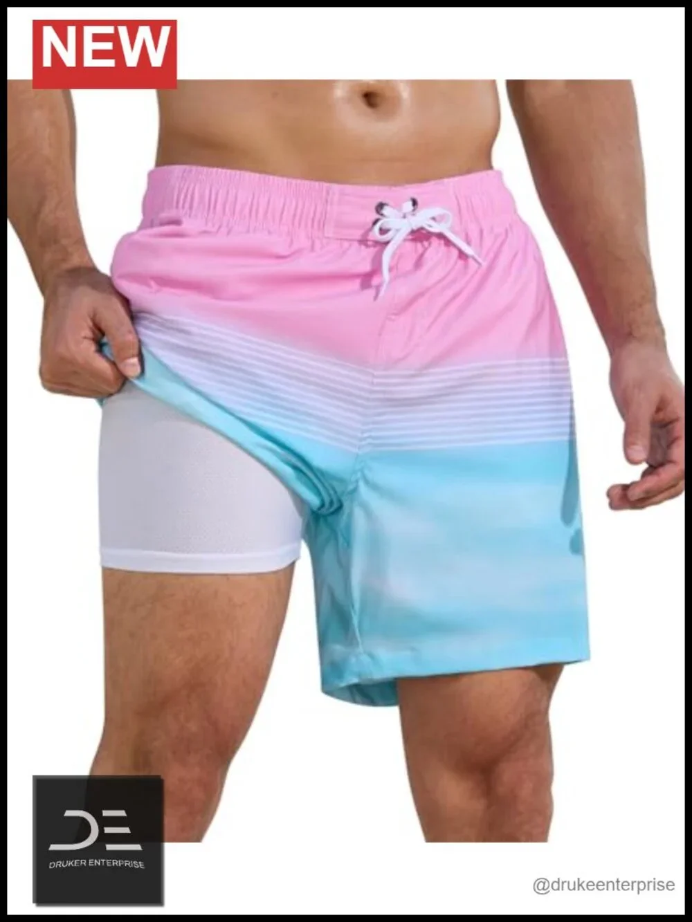 Men's Quick Dry Swim Trunks with Compression Liner Zipper Pockets